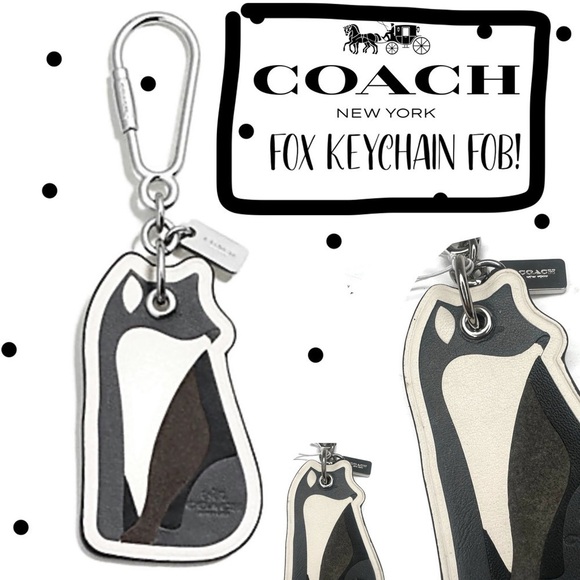COACH FOX NOVELTY LEATHER BAG CHARM COACH F54924 SILVER/GREY FOB KEYCHAIN - Picture 3 of 7